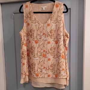 Cato Floral V-Neck Blouse - Orange and Cream